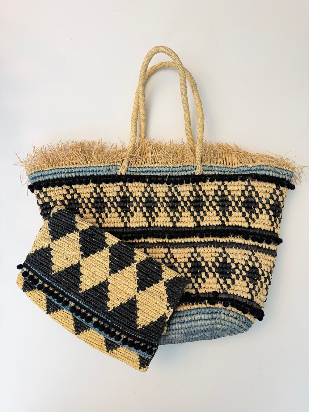 Sensi Studio Large Straw Tote Bag and Matching Clutch Bundle